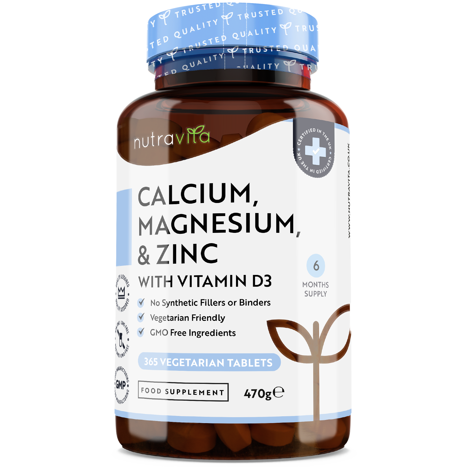 Calcio Magnesio Zinco e Vitamina D3 - 365 Compresse vegetariane