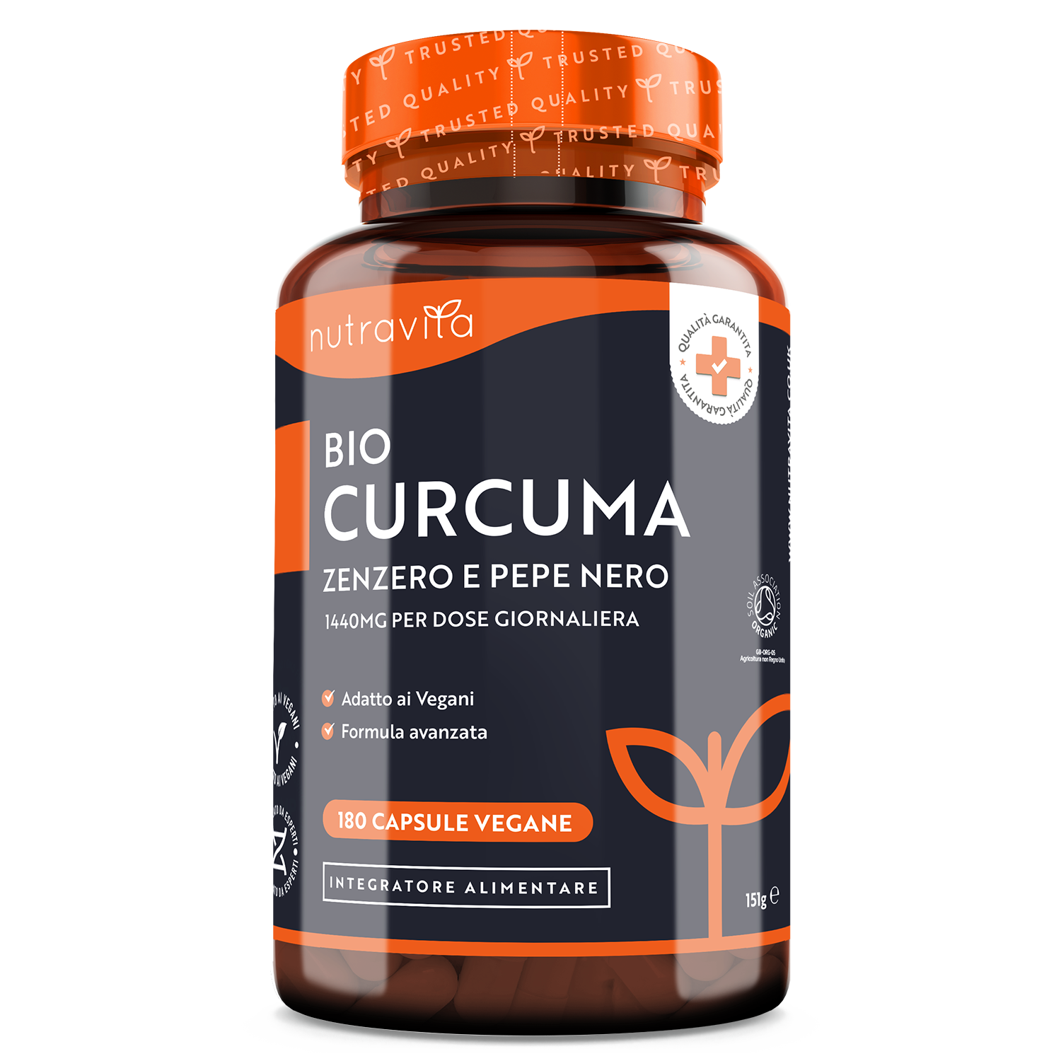 Curcuma Biologica Con Pepe Nero e Zenzero 180 Capsule Vegane