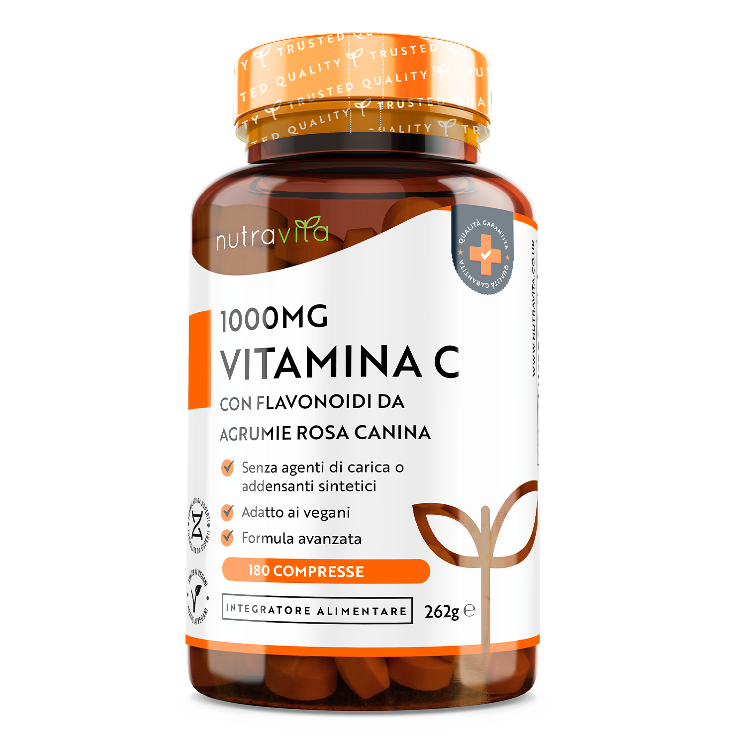 Vitamina C 1000 mg con bioflavonoidi e rosa canina 180 compresse vegane