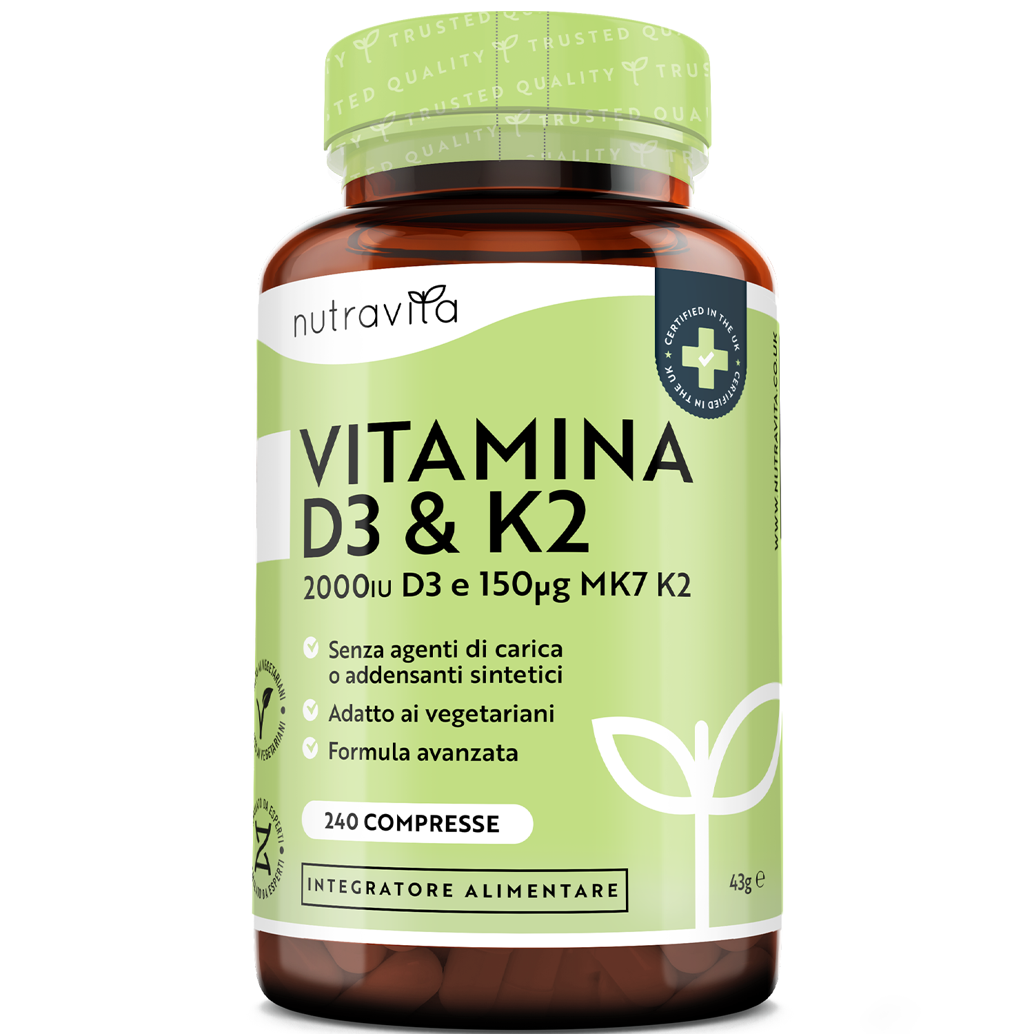 Vitamina D3 2000 UI e Vitamina K2 MK7 (150μg) - 240 Compresse