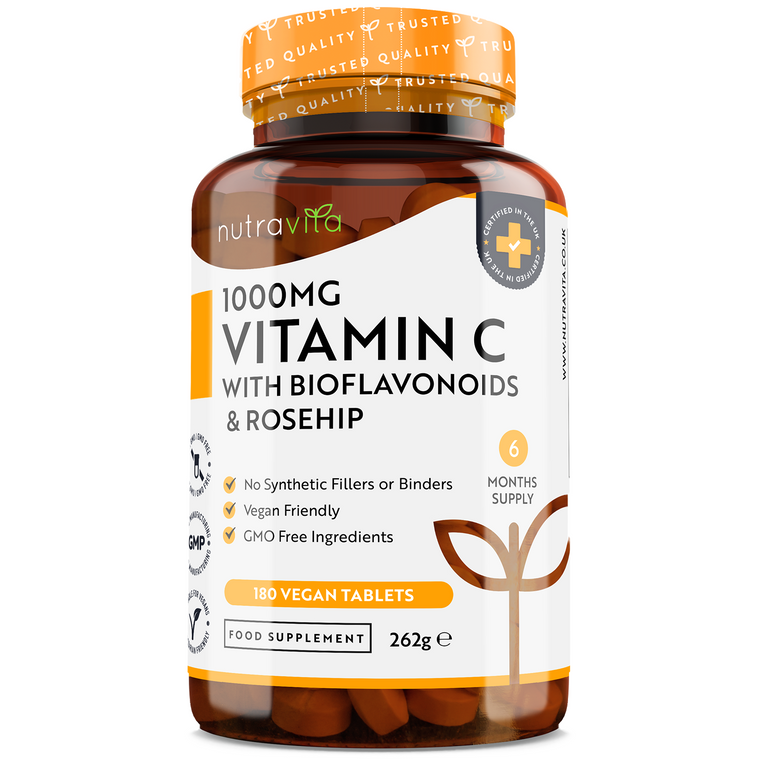 Vitamina C 1000 mg Con Bioflavonoidi e Rosa Canina 180 Compresse Vegane