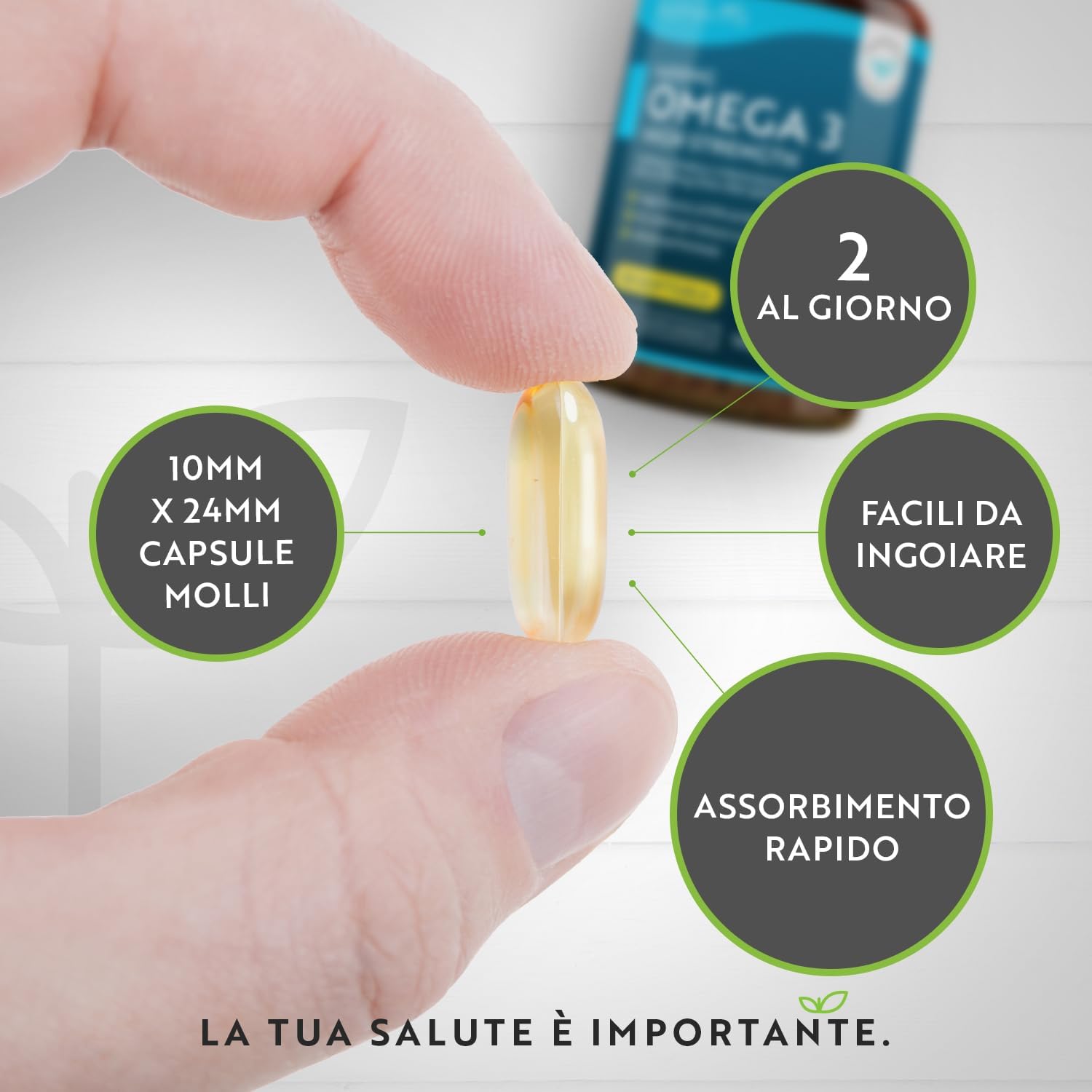 Omega 3 ad alta resistenza - 2000 mg di supplemento di olio di pesce - 1000 mg di EPA e 400 mg di DHA per porzione