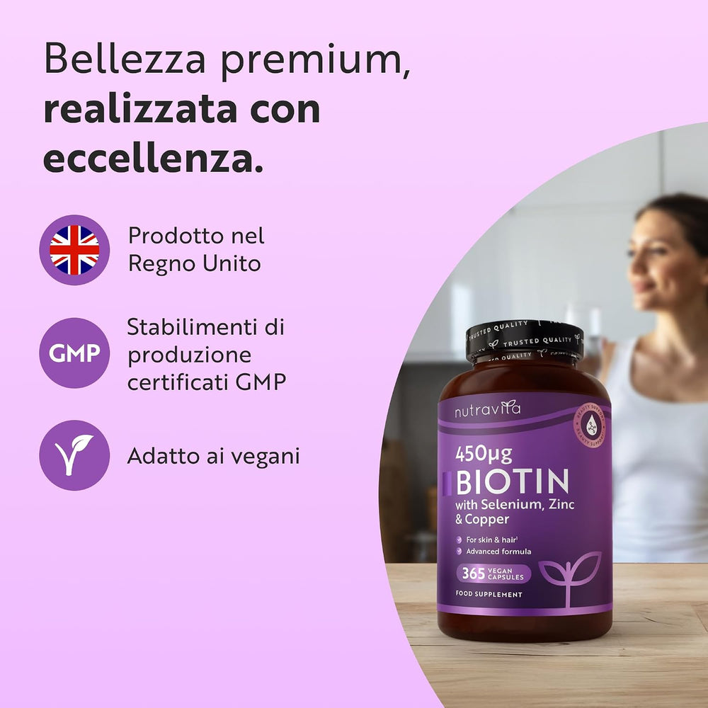 Biotin 450ug with Zinc, Selenium & Copper - 365 Vegan Capsules