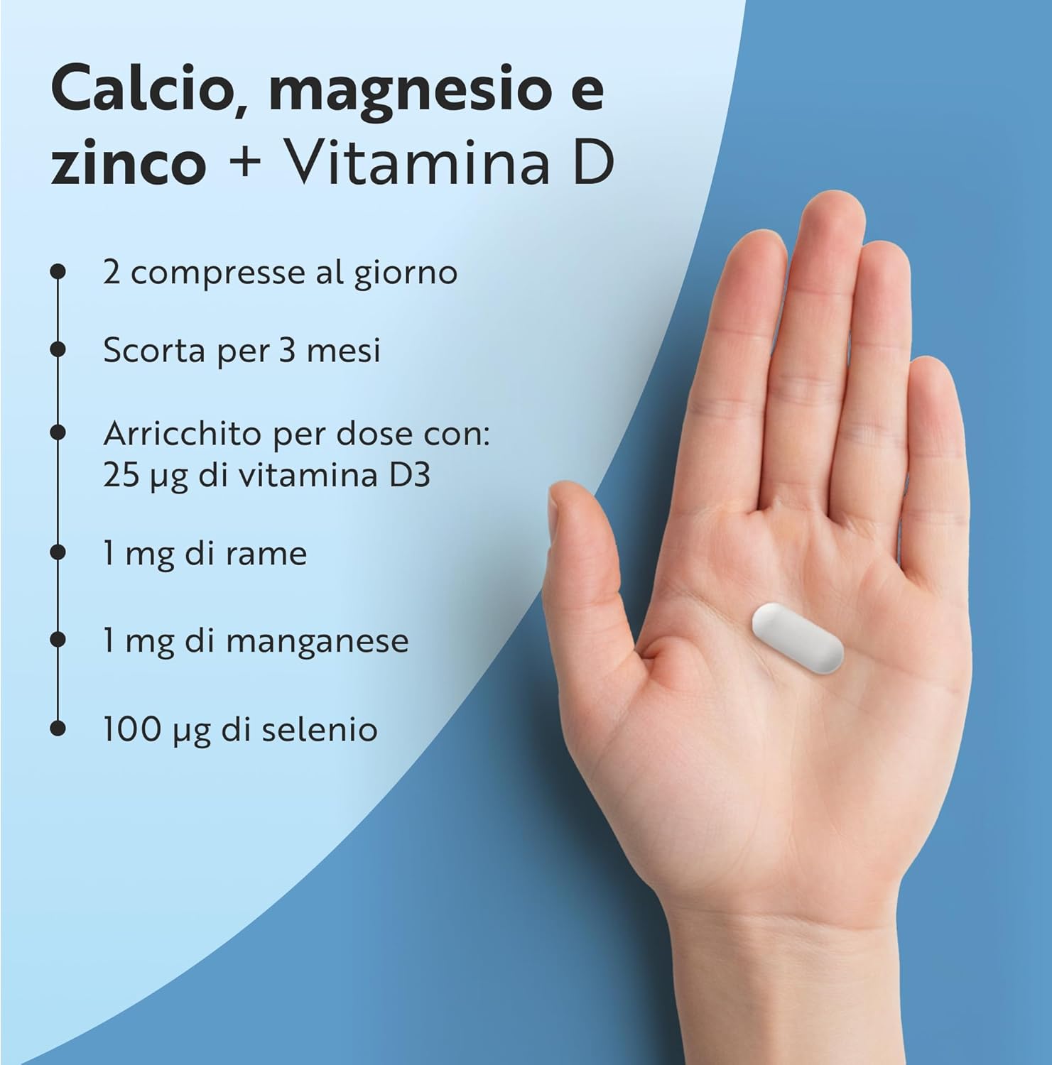 Calcio Magnesio Zinco e Vitamina D3-180 Compresse Vegetariane
