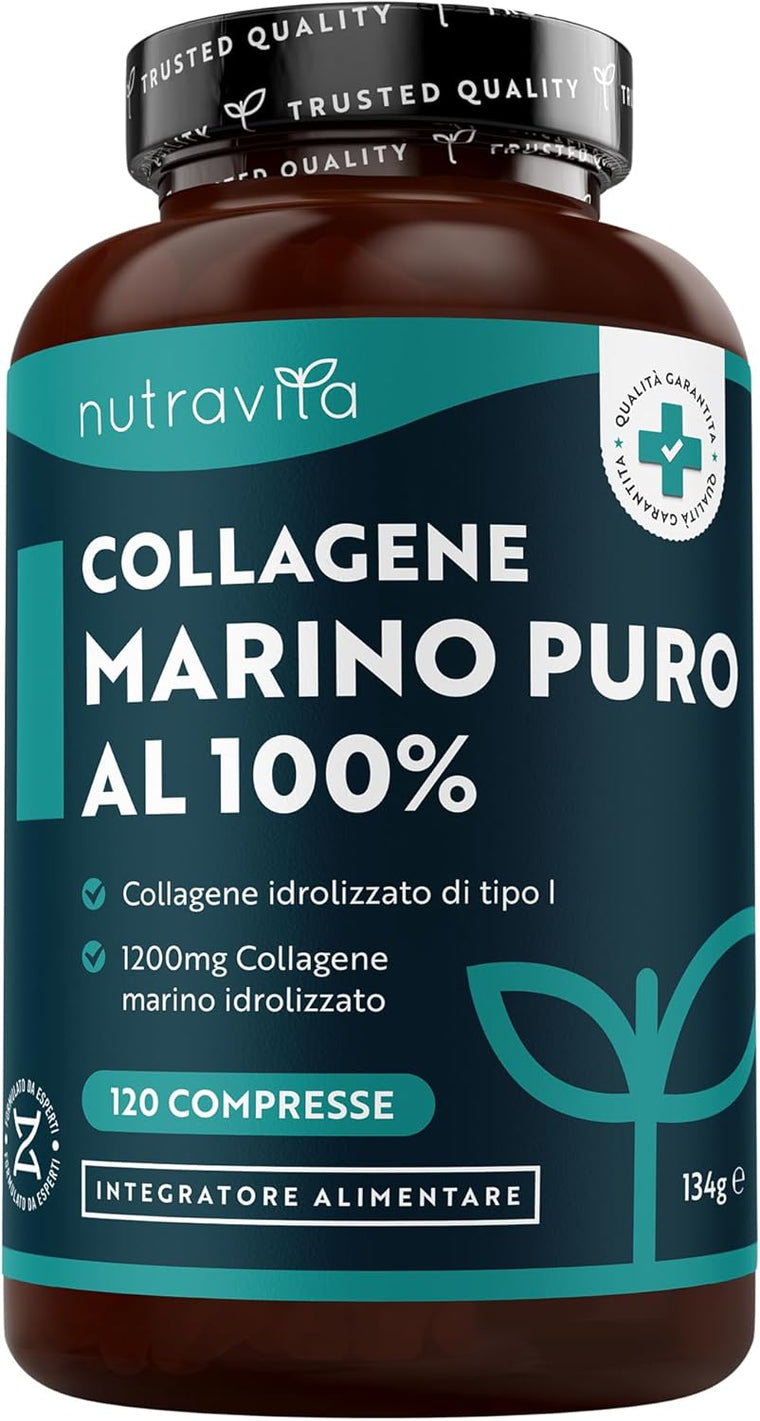 Collagene Marino Idrolizzato 1200mg de Tipo 1, 120 Compresse para 2 Meses, Peptidi di Collagene Integratore