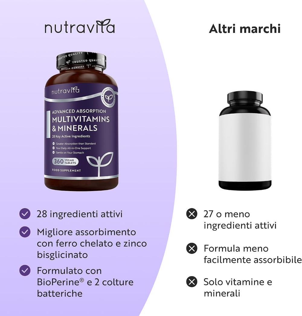 Multivitaminici ad Assorbimento Avanzato per Uomo & Donna - 360 Compresse Vegane