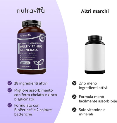Multivitaminici ad Assorbimento Avanzato per Uomo & Donna - 360 Compresse Vegane