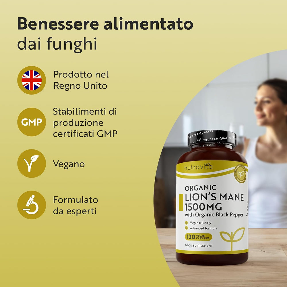 Fungo di criniera di leone biologico 1500 mg 120 capsule