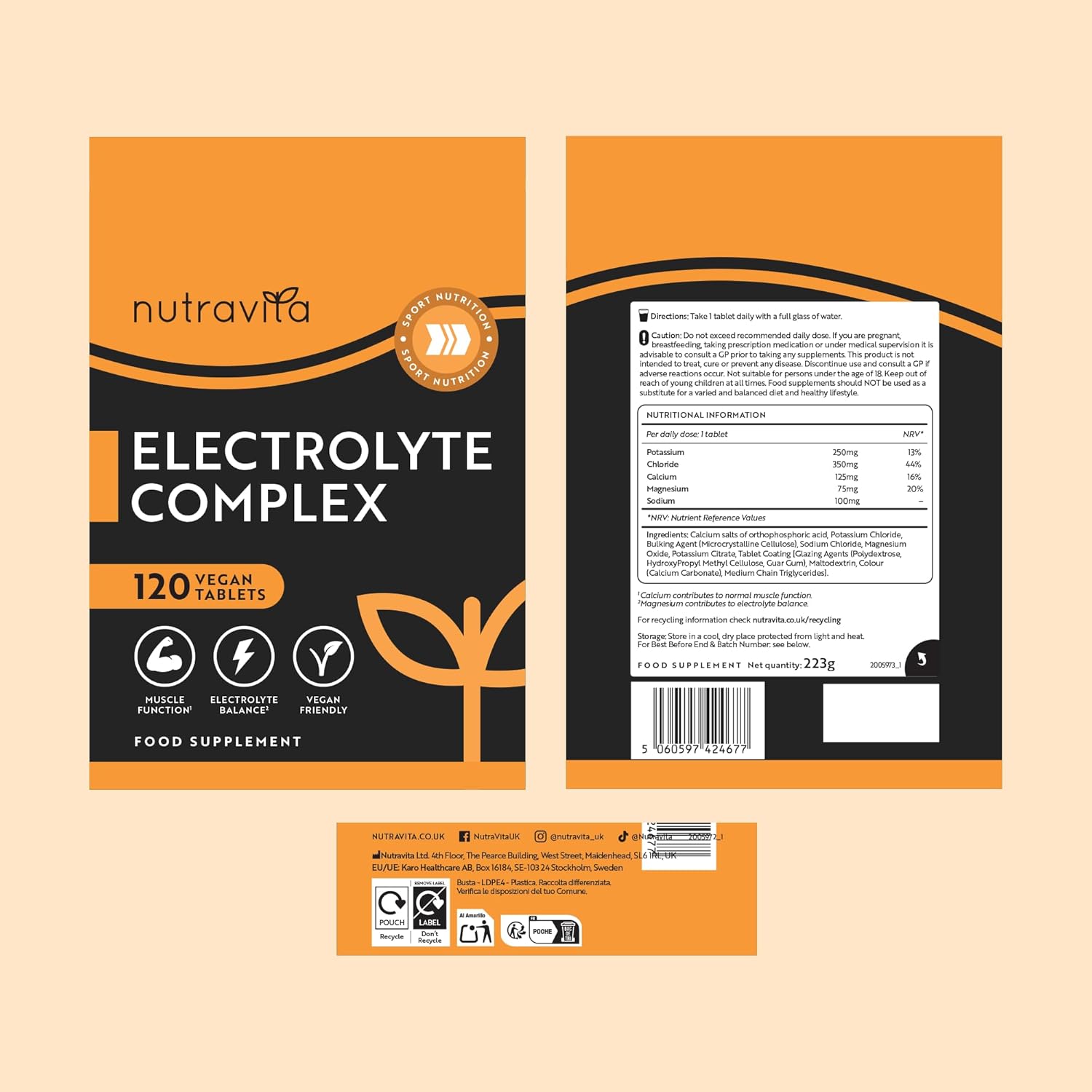Elettroliti Integratore 900mg con Magnesio e Potassio Sodio Cloruro e Calcio Integratore - 120 Elettroliti Compresse per una Fornitura di 4 Mesi