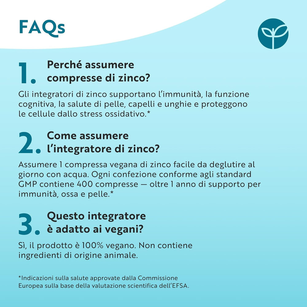Zinco 15mg - 400 Compresse Vegane