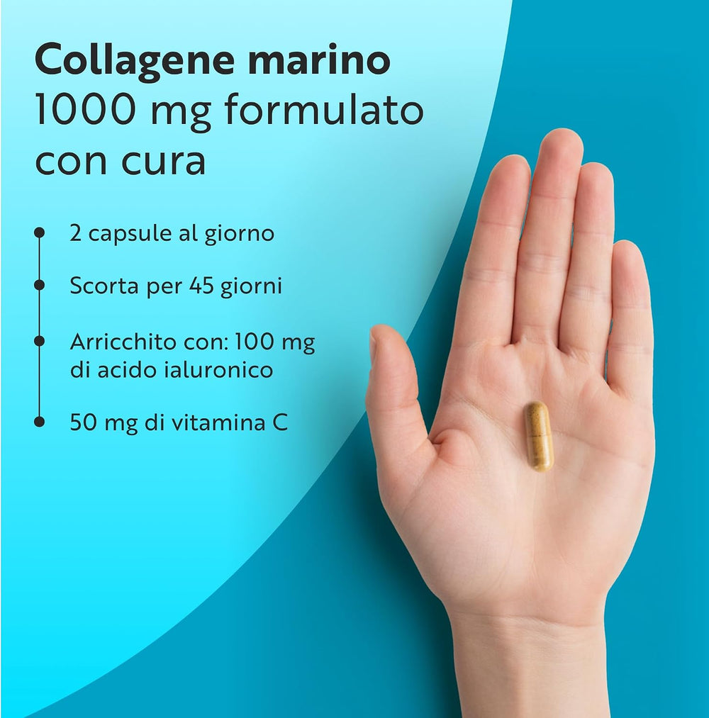 Collagene Marino Idrolizzato 1000 mg con Acido Ialuronico 90 Capsule