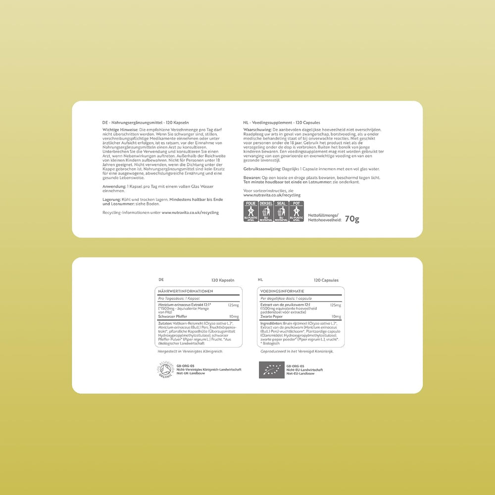 Fungo di criniera di leone biologico 1500 mg 120 capsule