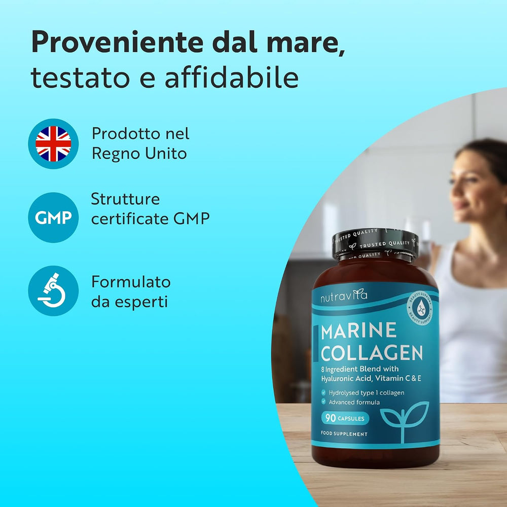 Collagene Marino Idrolizzato 1000 mg con Acido Ialuronico 90 Capsule