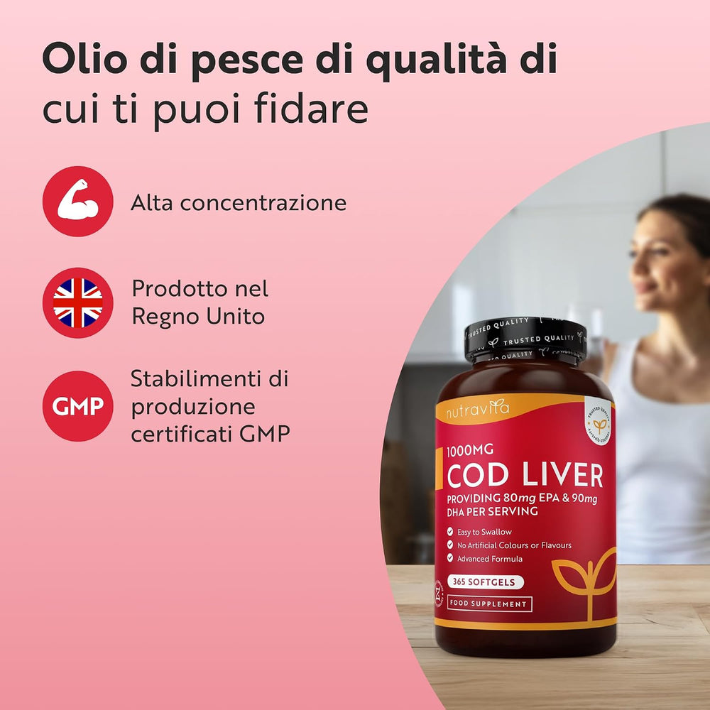 Olio di fegato di merluzzo 1000mg - 365 capsule molli