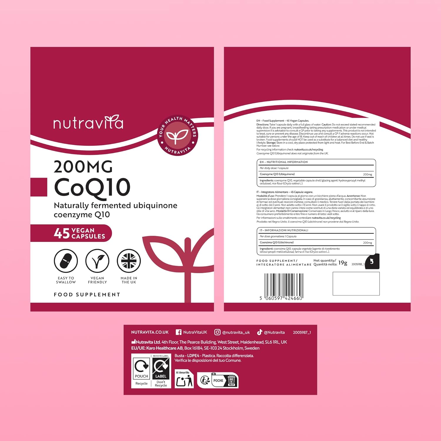 Integratore CoQ10-45 Capsule Vegane ad Alto Dosaggio di Coenzima Q10 200mg