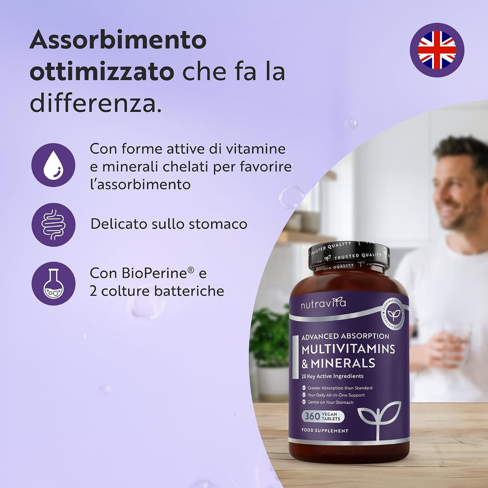 Multivitaminici ad Assorbimento Avanzato per Uomo & Donna - 360 Compresse Vegane