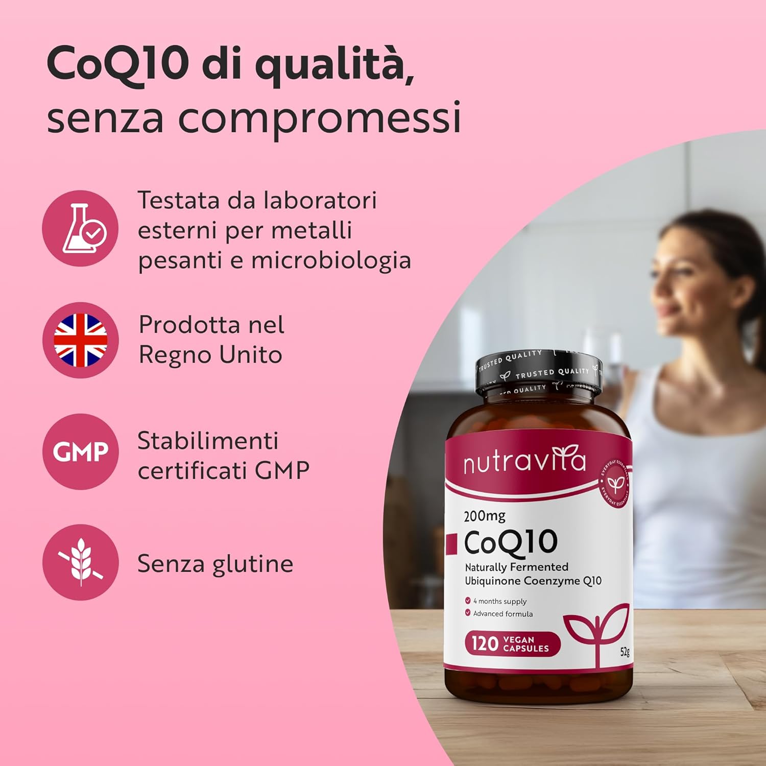 Coenzima Q10 200 mg - Ubichinone Puro al 100% - 120 Capsule Vegane