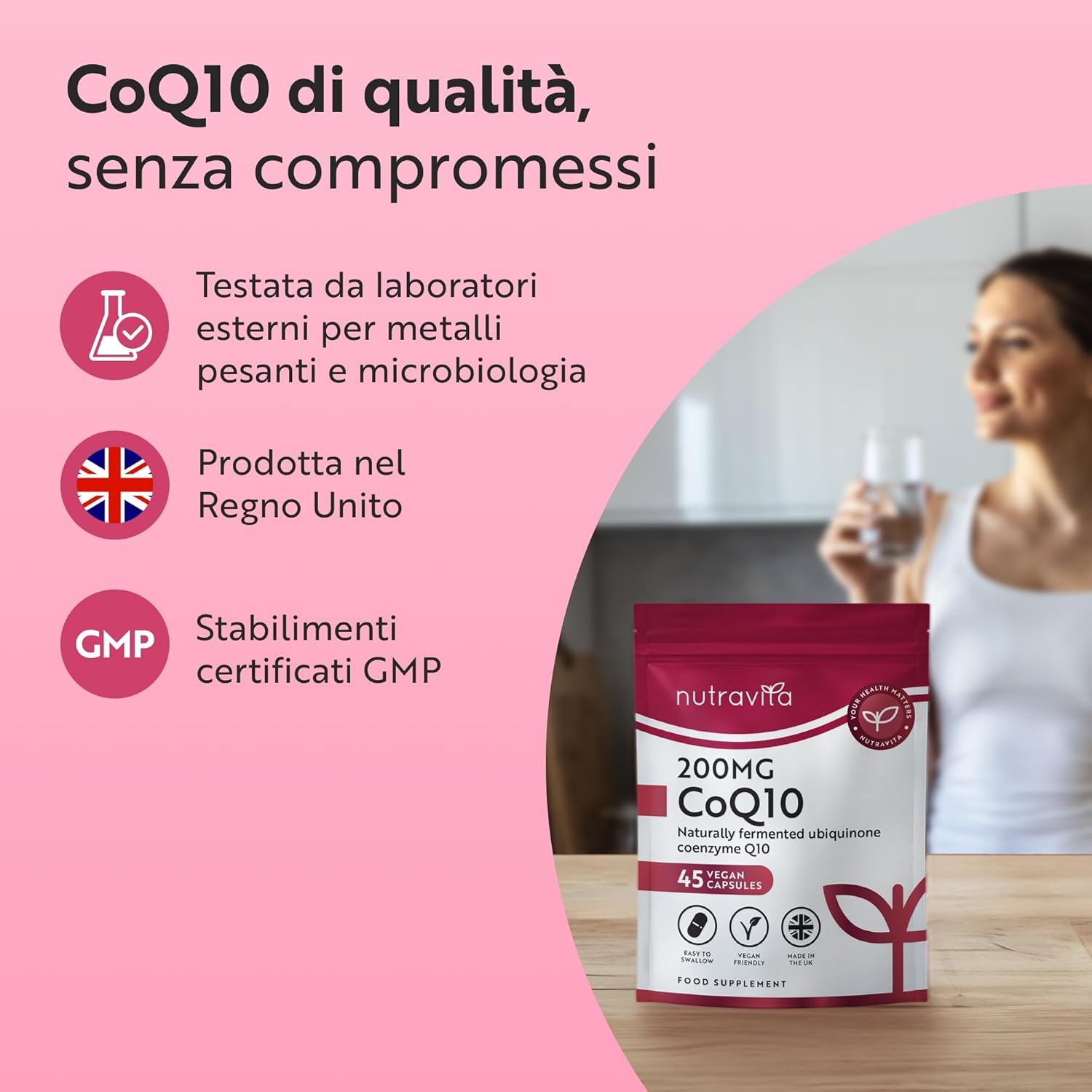 Integratore CoQ10-45 Capsule Vegane ad Alto Dosaggio di Coenzima Q10 200mg