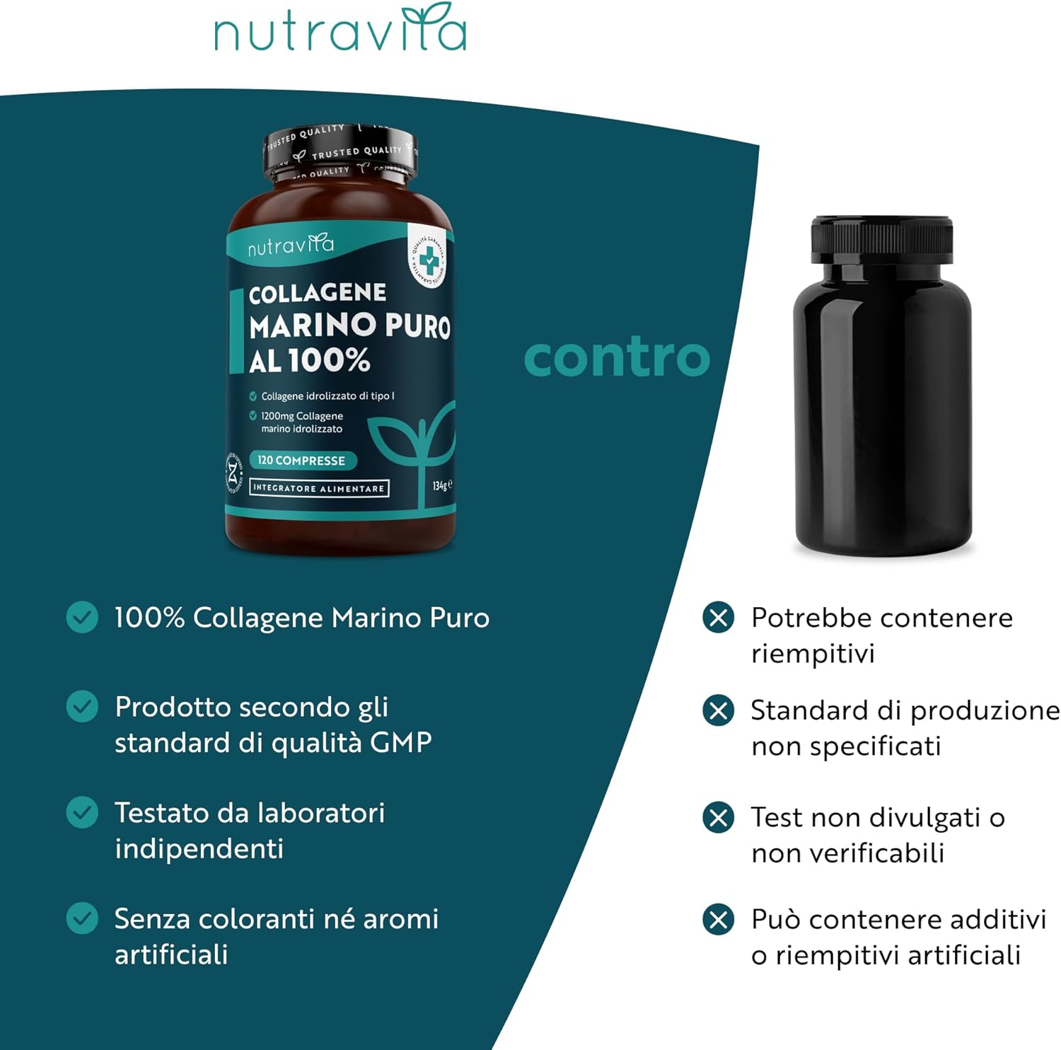 Collagene Marino Idrolizzato 1200mg de Tipo 1, 120 Compresse para 2 Meses, Peptidi di Collagene Integratore