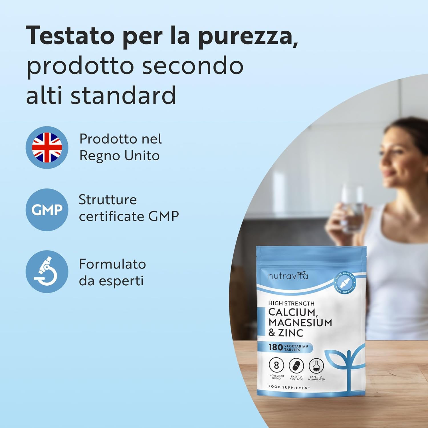 Calcio Magnesio Zinco e Vitamina D3-180 Compresse Vegetariane