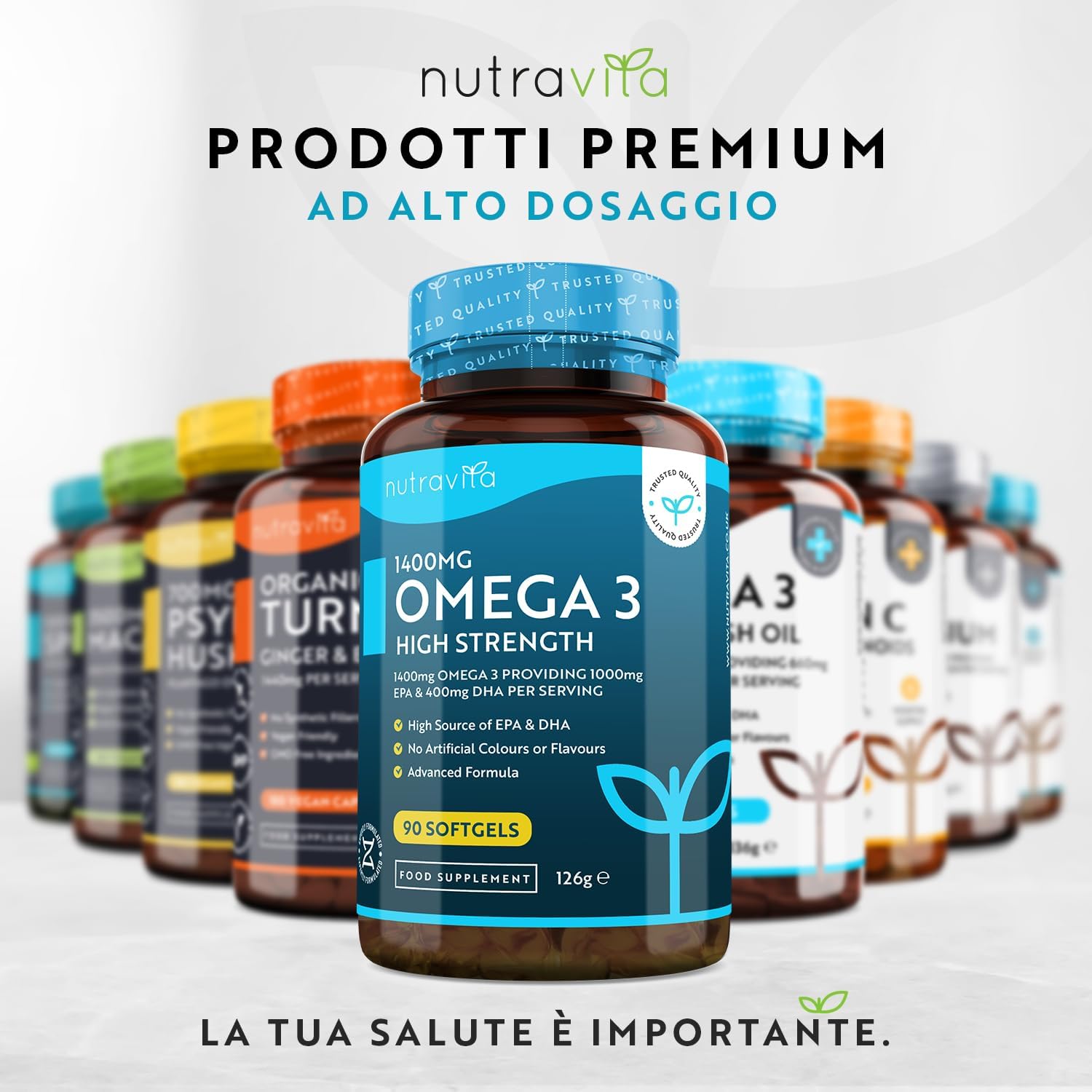 Omega 3 ad alta resistenza - 2000 mg di supplemento di olio di pesce - 1000 mg di EPA e 400 mg di DHA per porzione