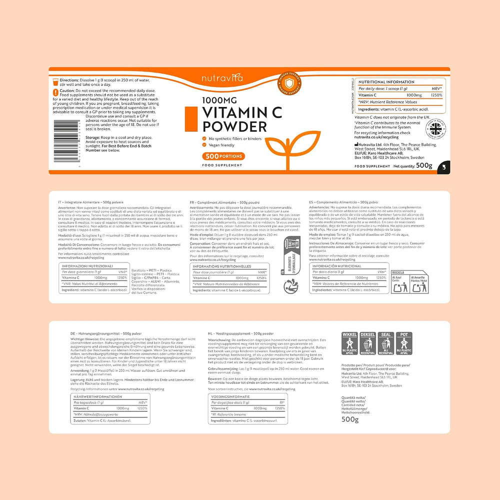 Vitamina C in polvere 1000mg - 500 porzioni