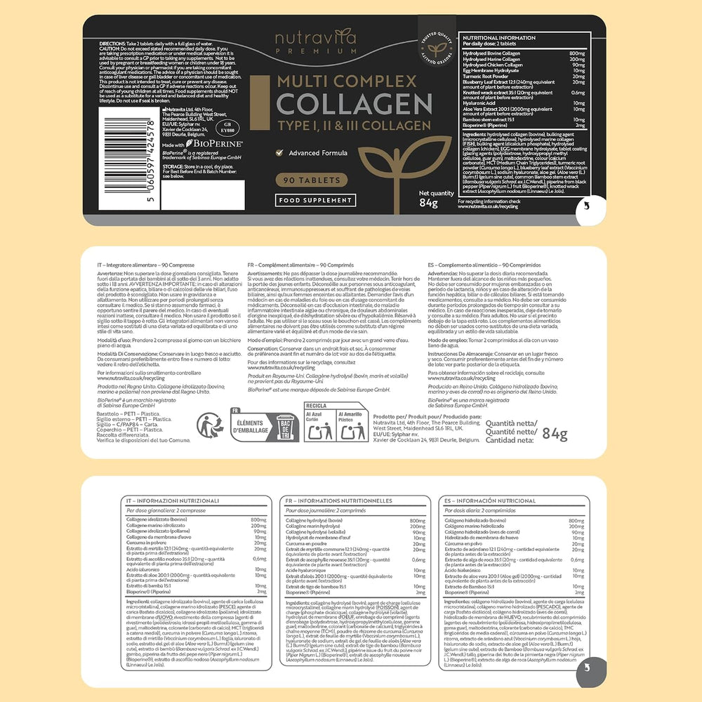 Proteine di Collagene Multi-Premium - 90 Compresse