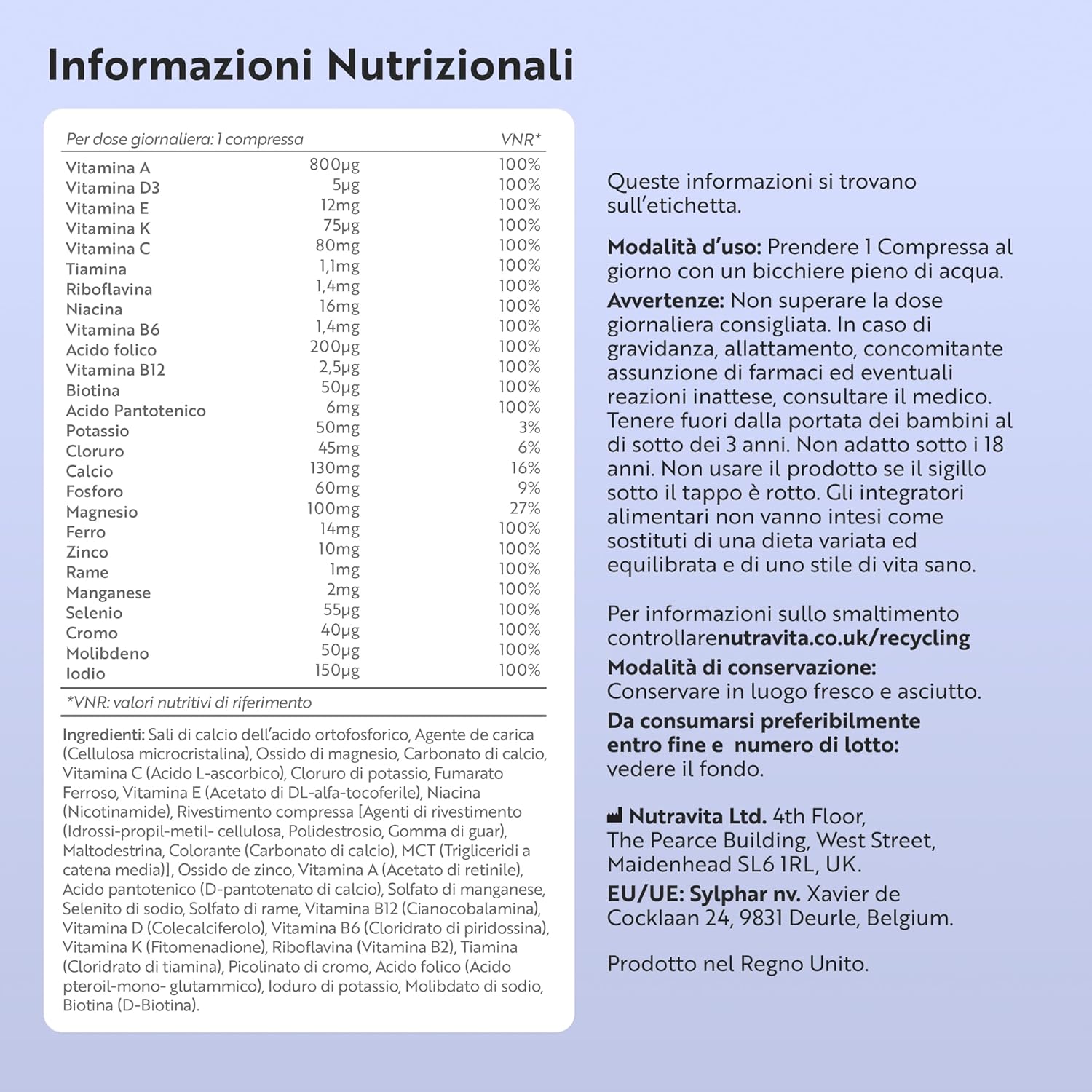 Multivitaminico e Minerali - 365 Compresse Vegane