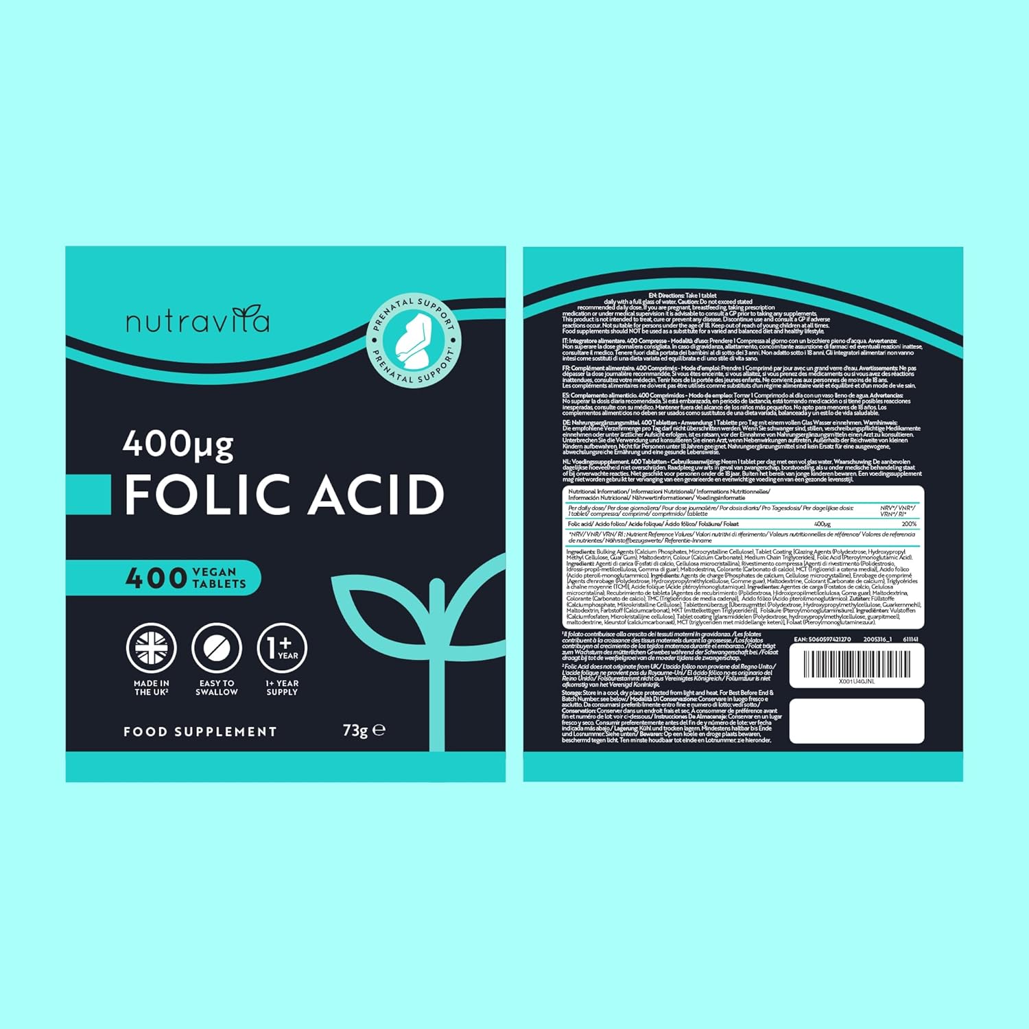 Acido Folico 400 mcg - 400 Compresse Vegane
