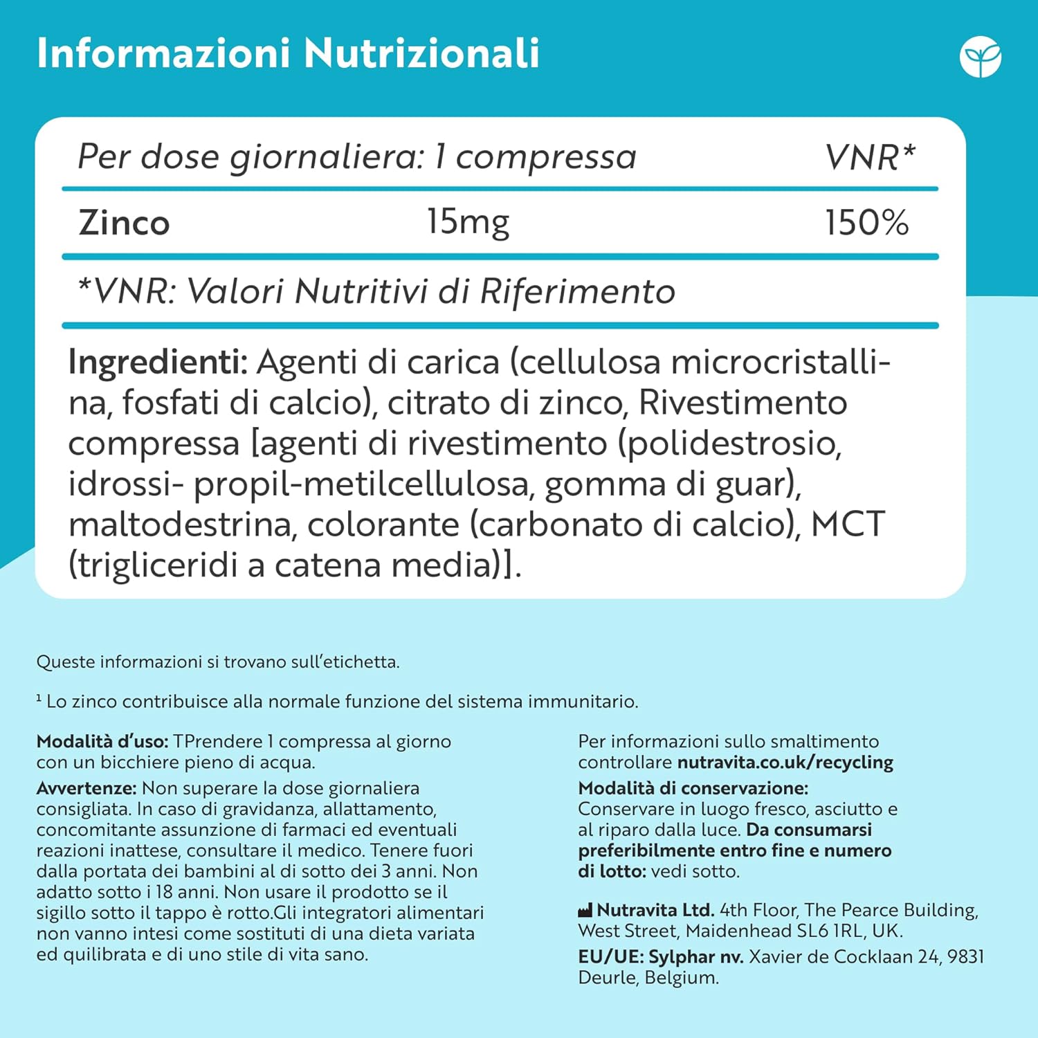 Zinco 15mg 400 Compresse Vegane