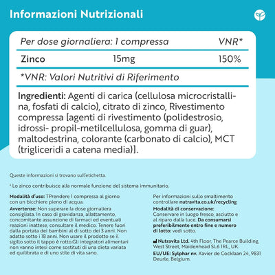 Zinco 15mg - 400 Compresse Vegane