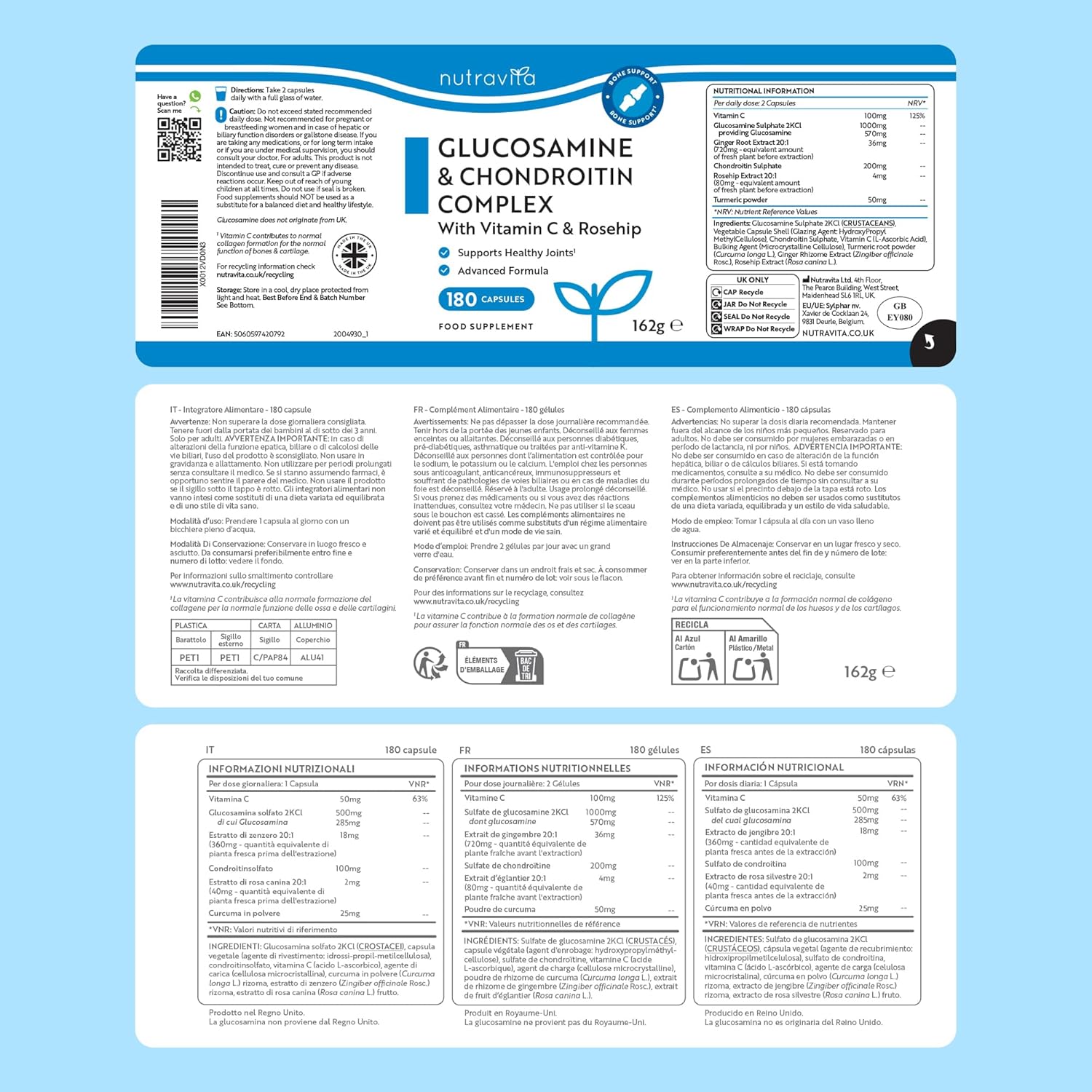 Glucosamina e Condroitina Complesso - 180 Capsule