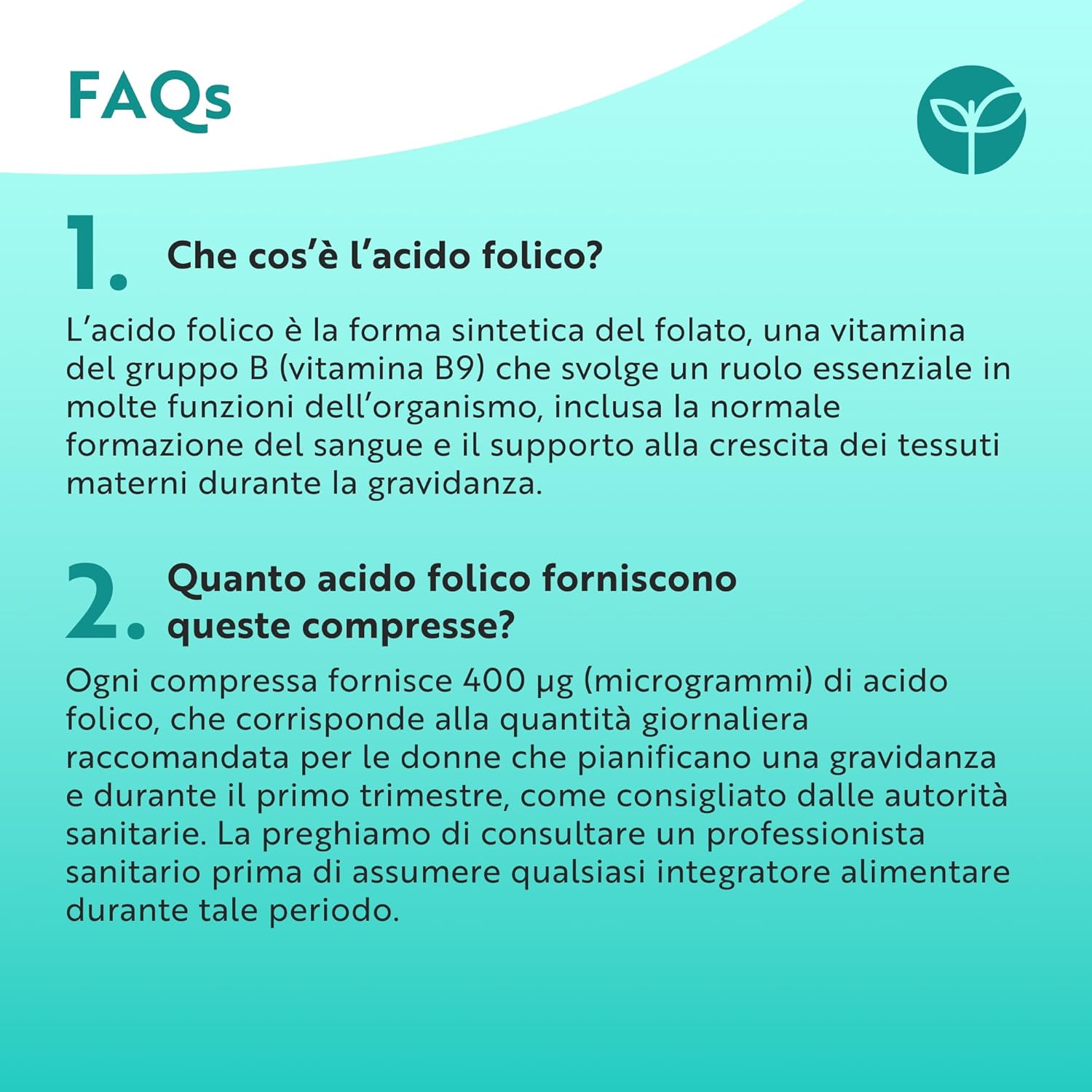 Acido Folico 400 mcg - 400 Compresse Vegane