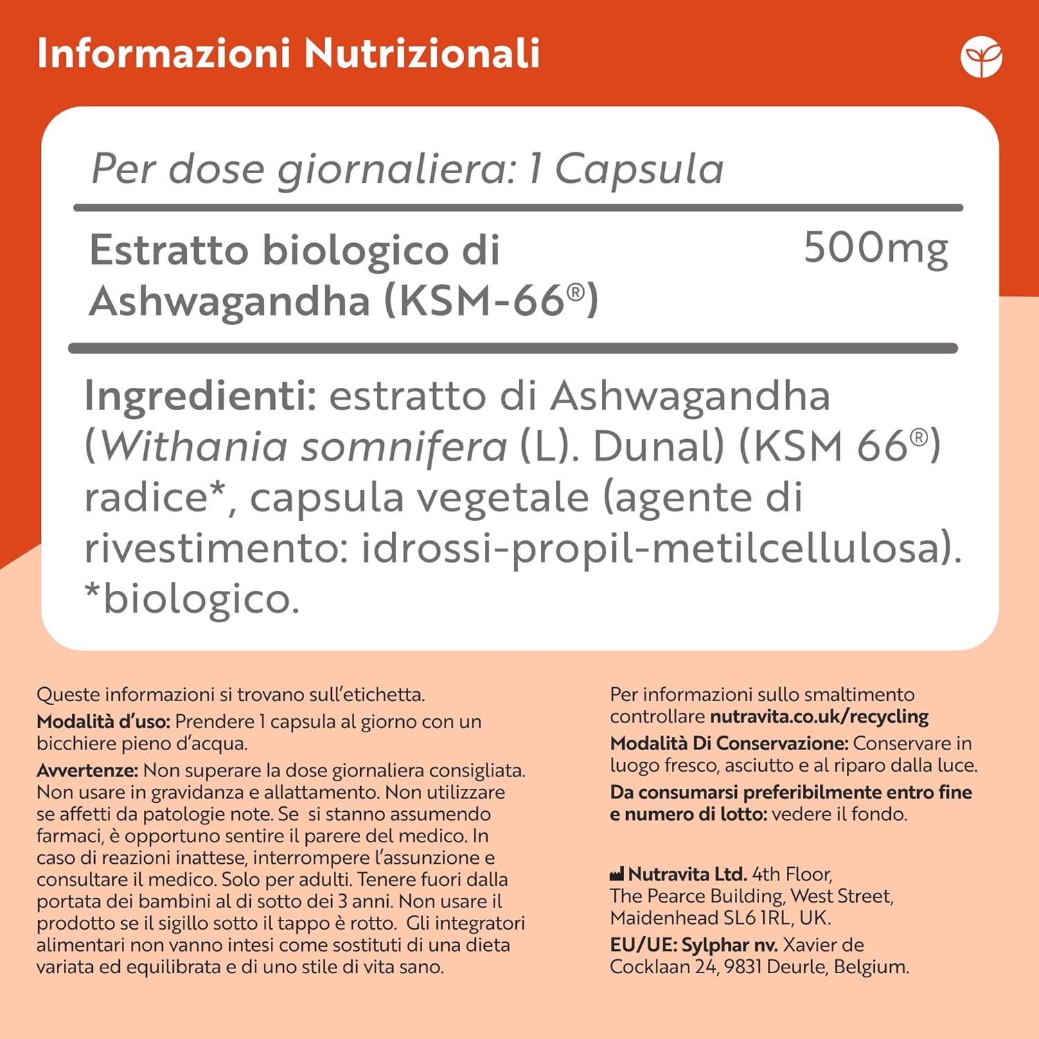 Ashwagandha Bio 500mg - 60 Capsule Vegane