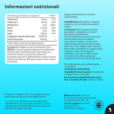 Collagene Marino Idrolizzato 1000 mg con Acido Ialuronico 90 Capsule