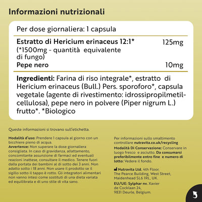 Fungo di criniera di leone biologico 1500 mg 120 capsule