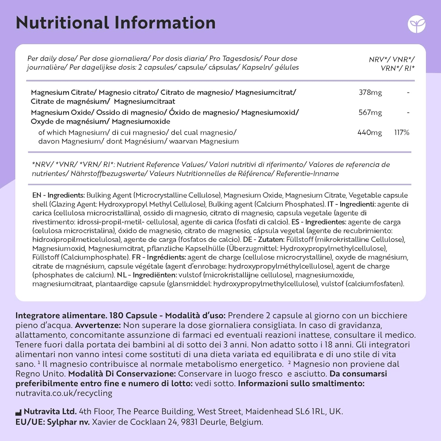 Magnesio citrato 440mg 180 capsule