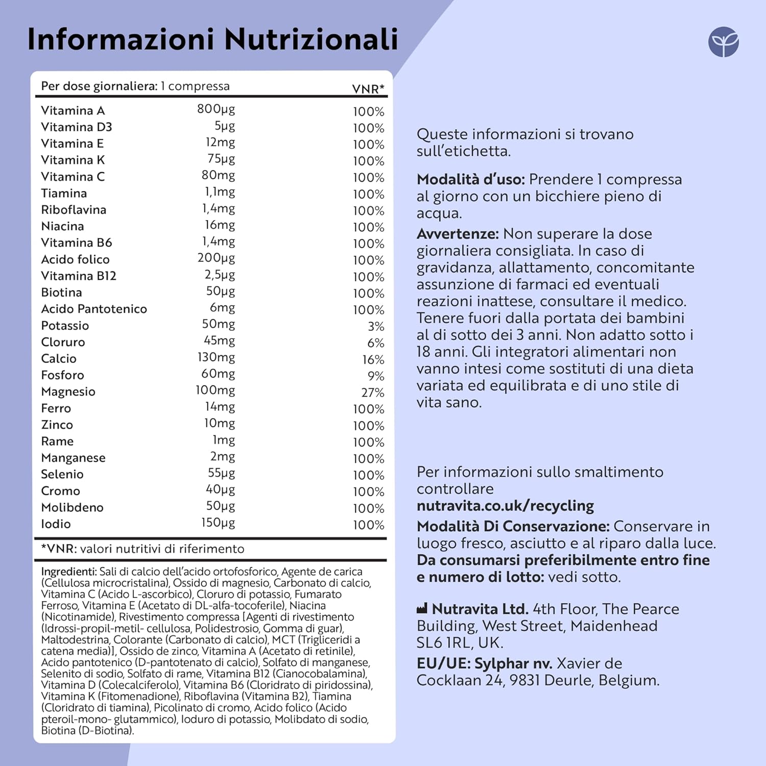 Multivitaminico Completo Donna e Uomo – 90 Compresse Vegane (3 Mesi)