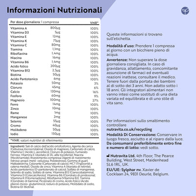 Multivitaminico Completo Donna e Uomo – 90 Compresse Vegane