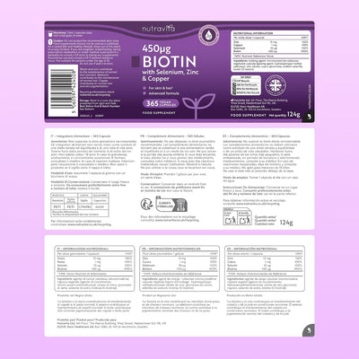 Biotin 450ug with Zinc, Selenium & Copper - 365 Vegan Capsules