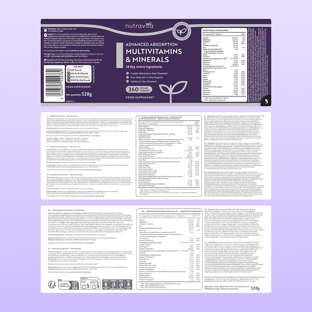 Multivitaminici ad Assorbimento Avanzato per Uomo & Donna - 360 Compresse Vegane
