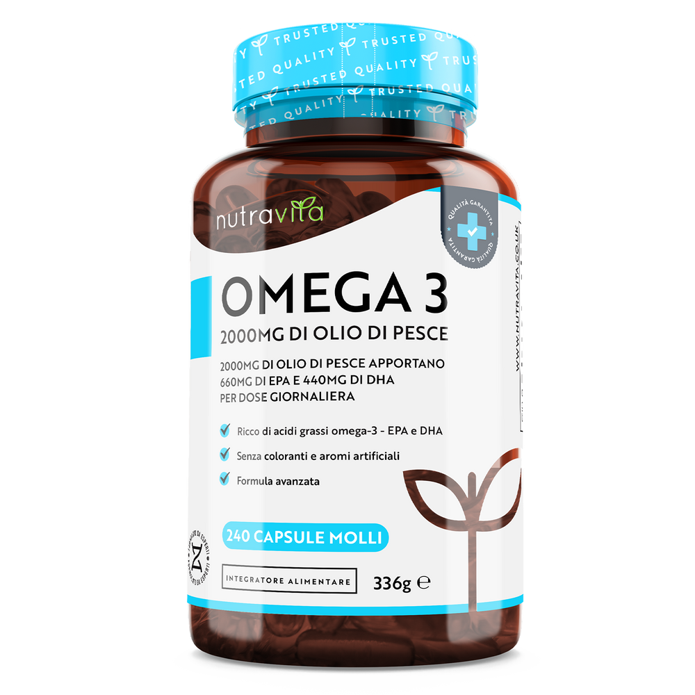 Omega 3 2000mg Olio di Pesce Puro 240 Capsule Molli