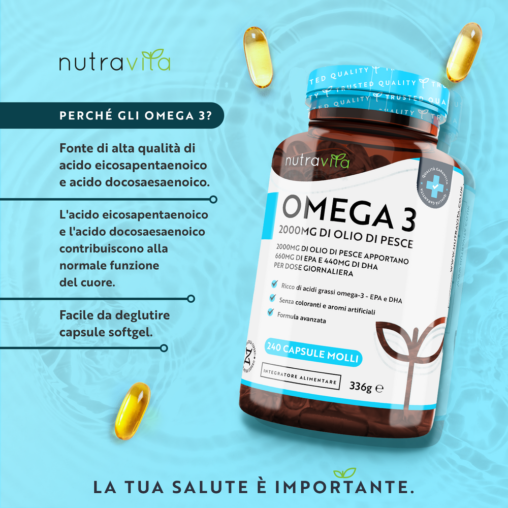 Omega 3 2000mg Olio di Pesce Puro 240 Capsule Molli