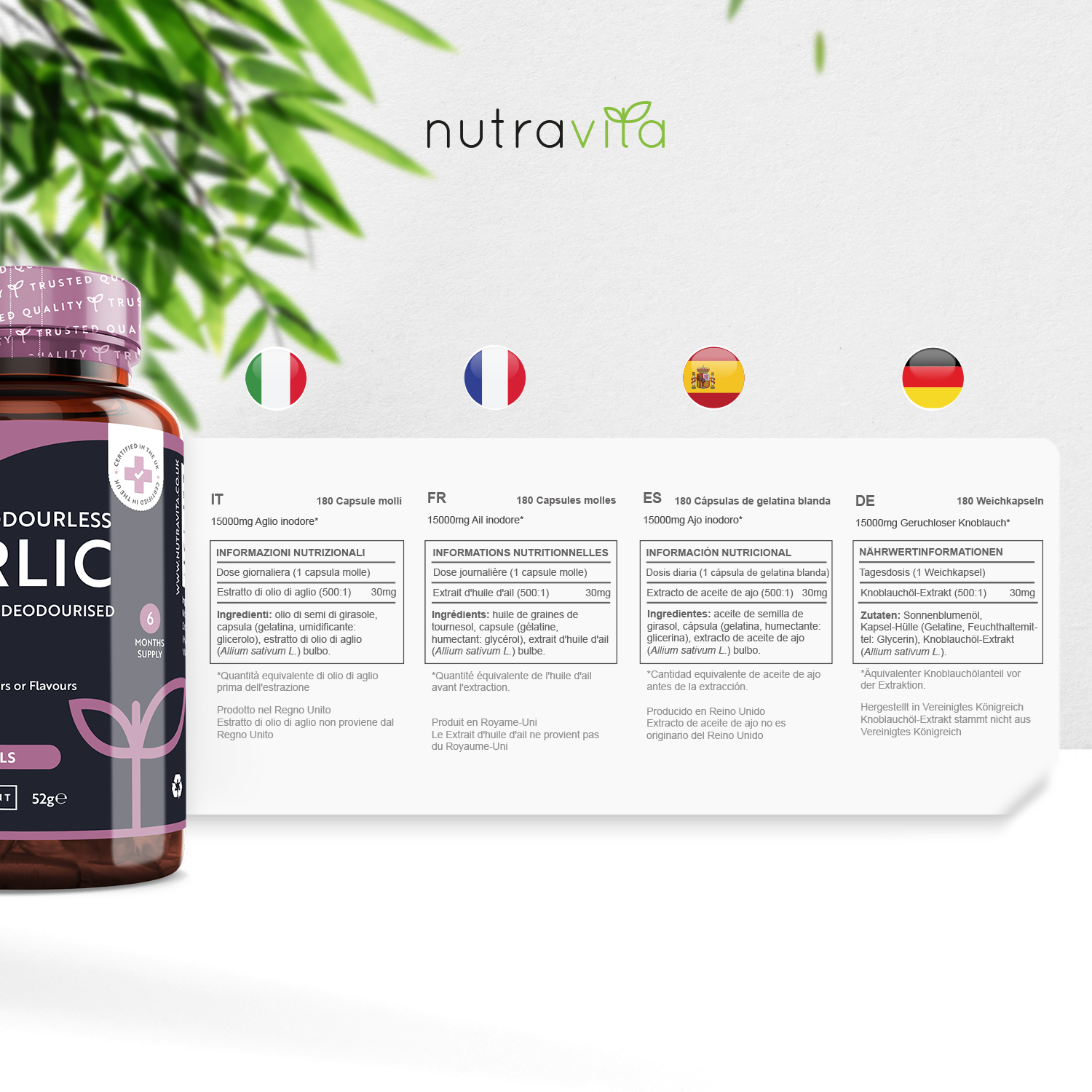 Aglio 180 capsule in gel morbido da 15.000 mg