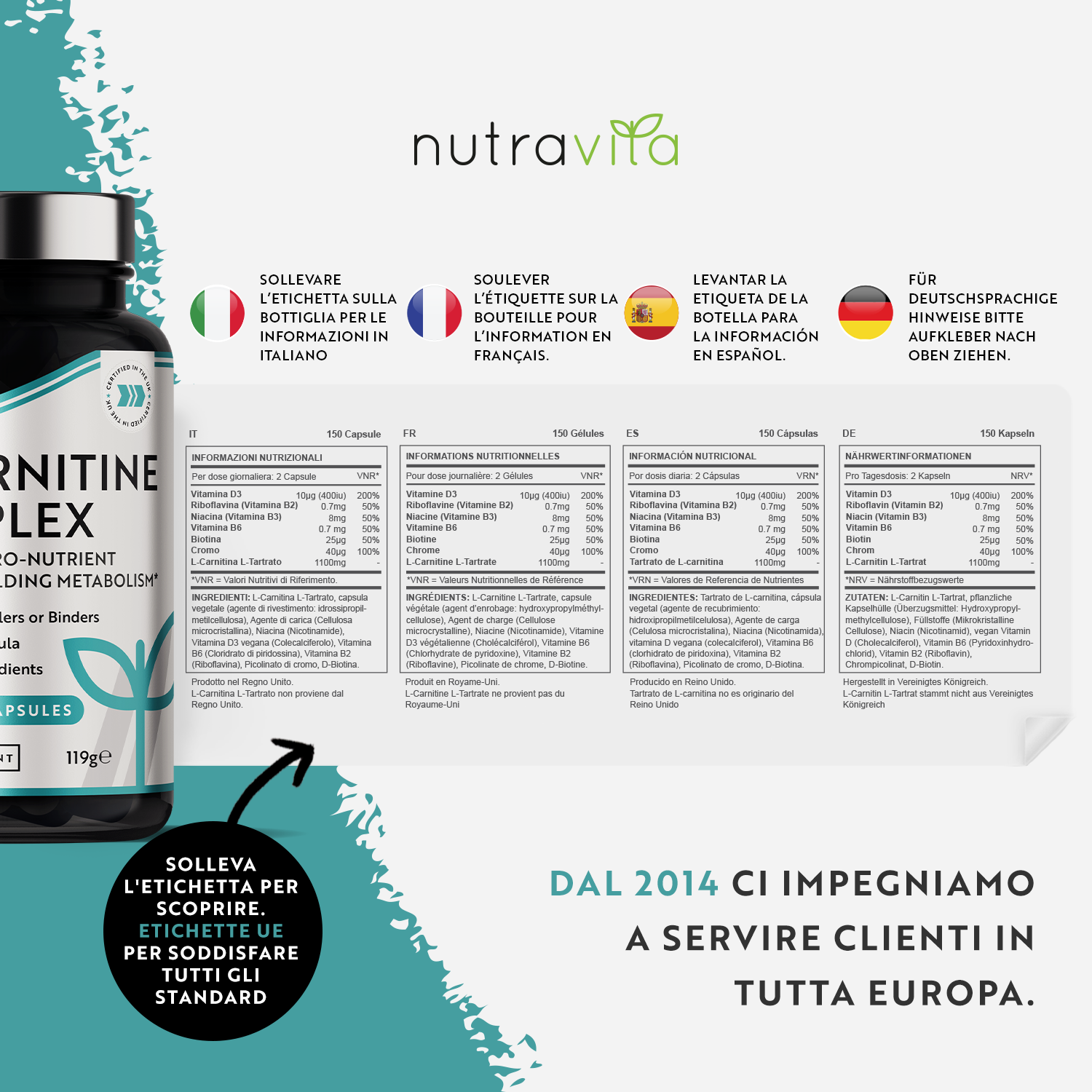 l carnitina vegana Complesso L-Carnitina 150 Capsule Vegane — Nutravita Italia