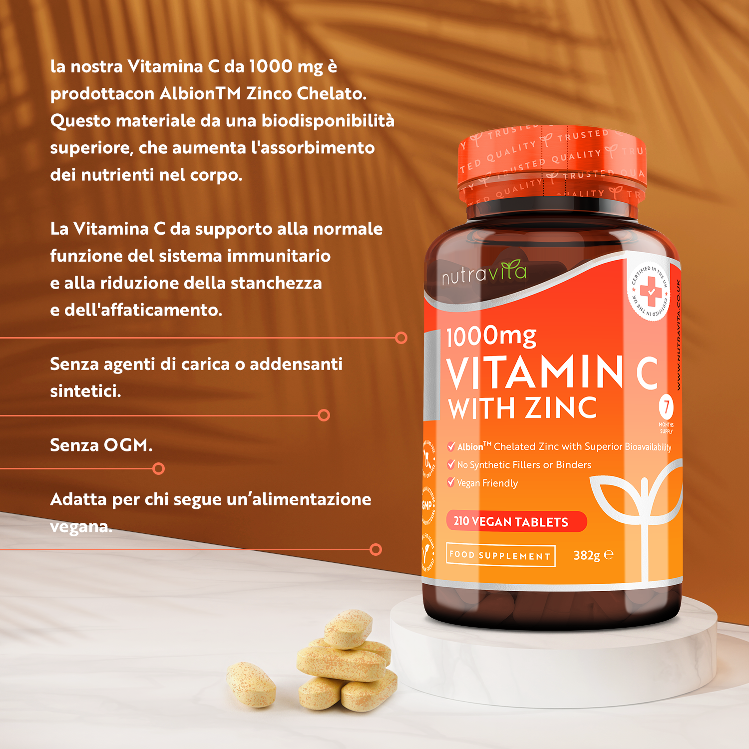 Compresse di Vitamina C e Zinco - Vitamina C 1000 mg con Zinco Albion® 15 mg
