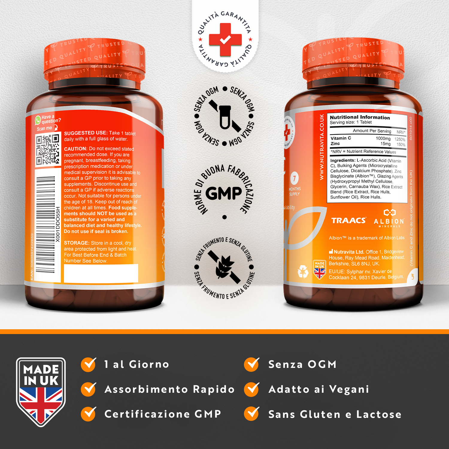 Compresse di Vitamina C e Zinco - Vitamina C 1000 mg con Zinco Albion® 15 mg
