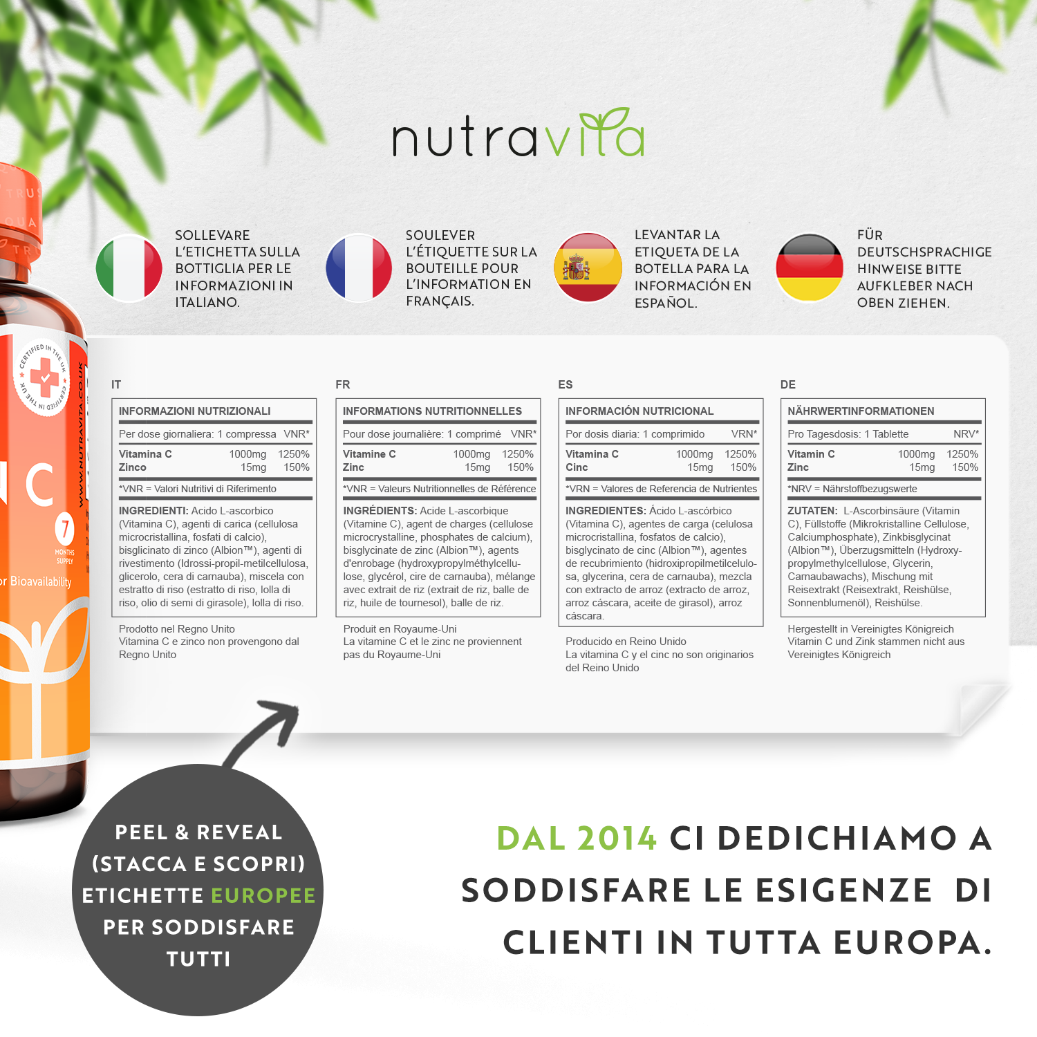 Compresse di Vitamina C e Zinco - Vitamina C 1000 mg con Zinco Albion® 15 mg