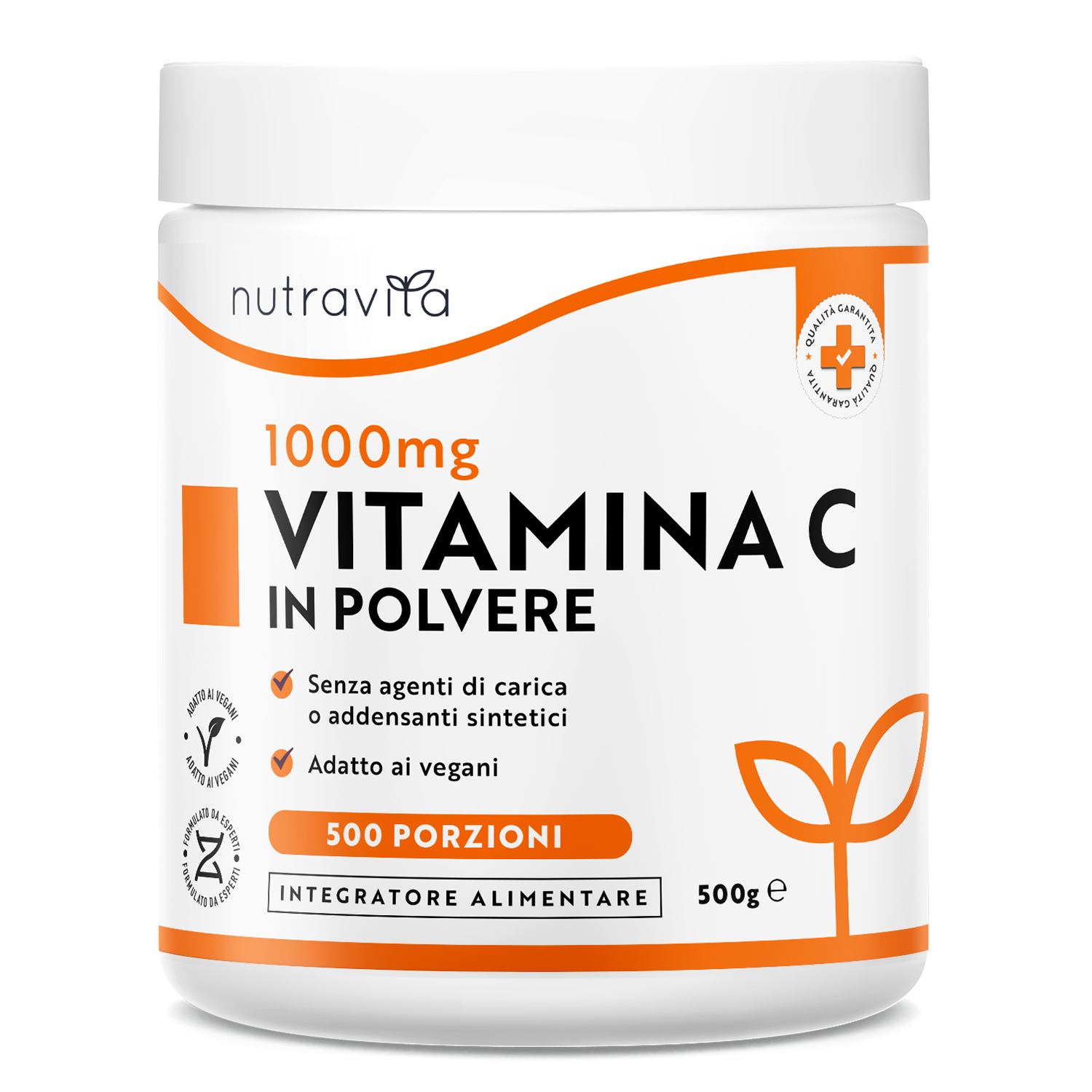 Vitamina C in Polvere 500 g - 1000 mg di Vitamina C Per Porzione