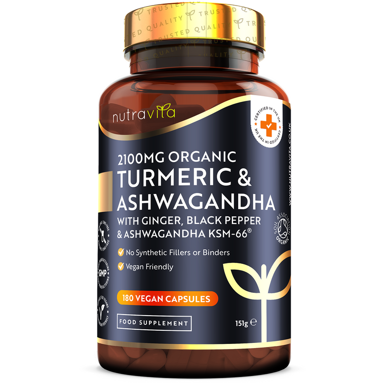 Curcuma Biologica 2100mg e Ashwagandha KSM-66 ® con Zenzero e Pepe Nero - 180 Capsule Vegane - NLR
